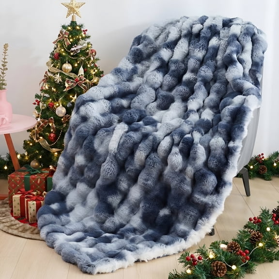ARLAJO Faux Fur Throw Blanket for Couch Luxury Fluffy Thick Bubble Blanket Warm Cozy Throw for Bedroom Living Room Blanket Throw Cozy,50" X 60",Tie-Dye Blue