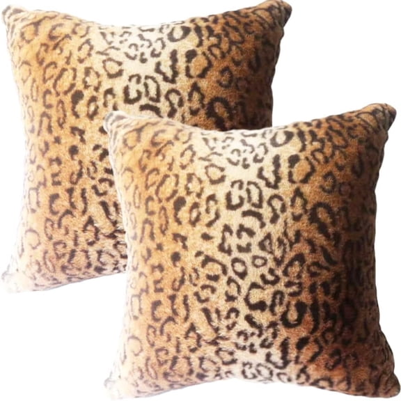 ARLAJO Faux Fur Throw Pillows, Set of 2 Decorative Square Couch Pillow Covers, Leopard Cheetah Print Luxury Soft Plush Animal Pillowcase for Sofa, Bedroom Living Room Decor, 18X18, Brown
