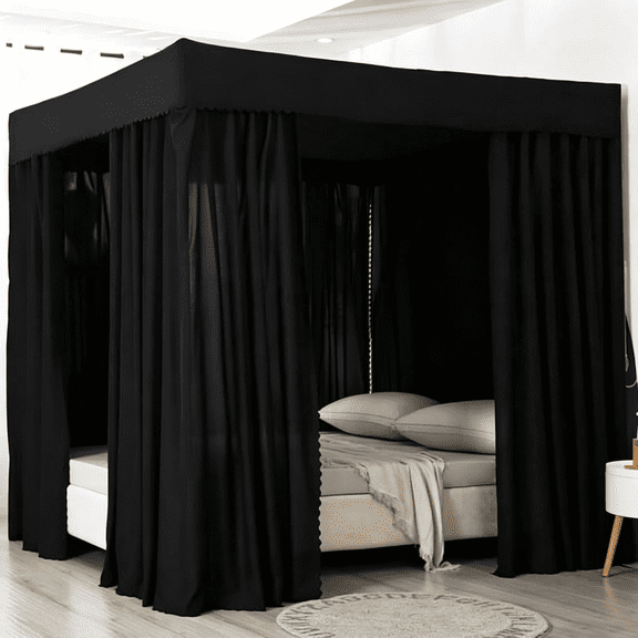 ARLAJO Four Corners Post Bed Canopy, Lightproof Bed Curtain, Blackout Canopy Bed Curtains, Black Bed Canopies for Adults Bedroom Decor (Black, 59 x 79 x 77 Inches, Queen)