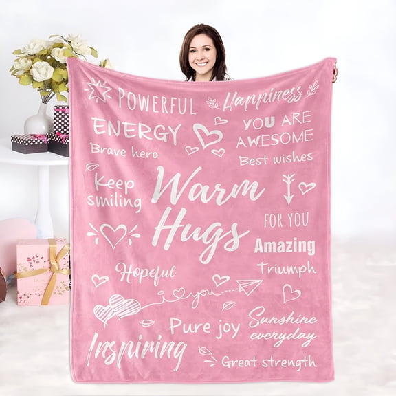 ARLAJO Inspirational Gifts for Women,Thank You Gifts for Women,Caring Compassionate Thoughts Healing Blankets Get Well Soon Pink Warm Hug Blanket Gifts for Women Sister Friend (Pink)