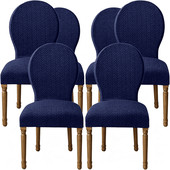 ARLAJO Jacquard Dining Chair Covers Set of 4,Stretch Round Back Chair Cover for Dining Room French Country Dining Chairs Slipcovers for Home Kitchen Hotel Banquet,Navy