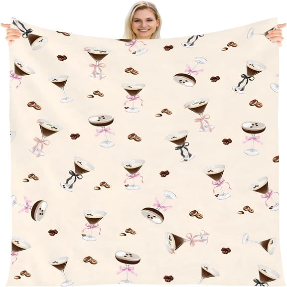 ARLAJO Martini Bow Blanket Gifts - Tini Bit Older Birthday Flannel Blanket Brown Martini Cocktail Party Decorations for Women Bachelorette Tini Bar Party Bridal Shower Favors 60 X 50 Inches