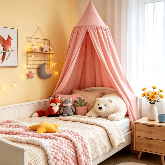 ARLAJO Princess Decor Canopy for Kids Bed, Soft and Durable Bed Canopy for Girls Room Tent Canopy Dreamy Mosquito Net Bedding, Children Reading Nook Canopies Indoor
