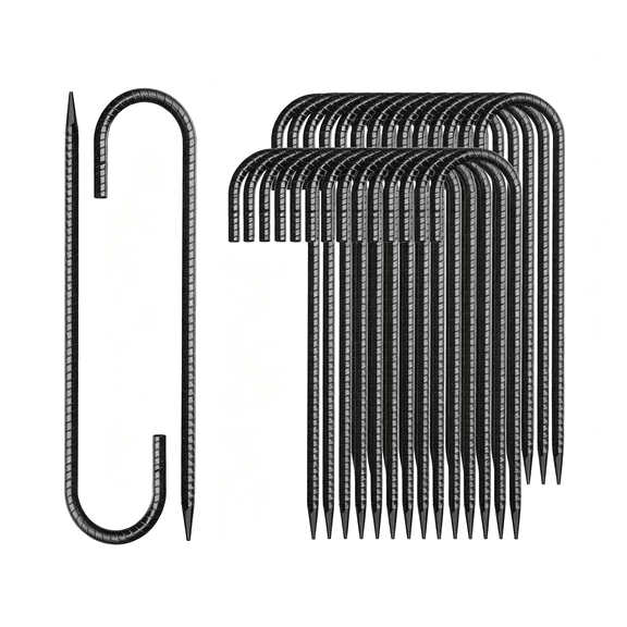 ARLAJO Rebar Stakes 12 Inch J Hook Ground Stakes Heavy Duty, 30 Pack Chain Link Fence Galvanized Anchors