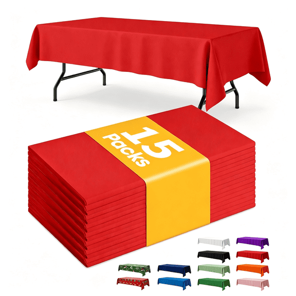ARLAJO Red Plastic Table Cloth Rectangle Table 15 Pack,54108 Tablecloth for 6ft Tables,Table Cloth for Disposable Use,Table Cover for Holiday Party,Gathering