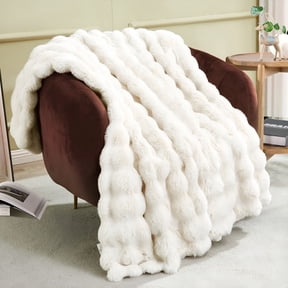 ARLAJO Soft Decorative Fuzzy Bubble Faux Rabbit Fur Throw Blanket for Couch 50" x 60",Double Sided Cute Plush Thick Warm Fluffy Blanket,Luxury Cozy Puffy Shaggy Comfy Furry Blankets,Cream White