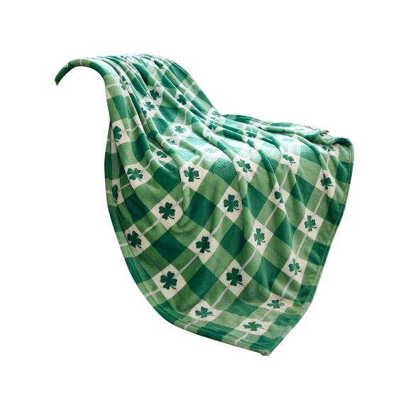 ARLAJO St. Patrick's Day Velvet Plush Throw Blanket (70x100cm) soft throw blanket- Spring Green Irish Plaid Print,Ultra Soft Fleece,Holiday Decor,Sofa Bed Warm,Gift