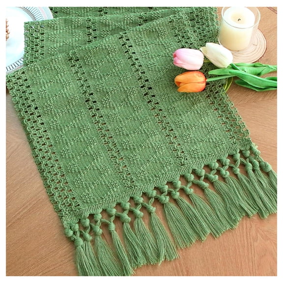 ARLAJO Table Runners 72 Inches Long,Boho Fringe Woven Design Table Runners,Ideal for Home Dcor Farmhouse Parties and Various Occasions Olive Green Table Runner Dining Room Table Decor,green