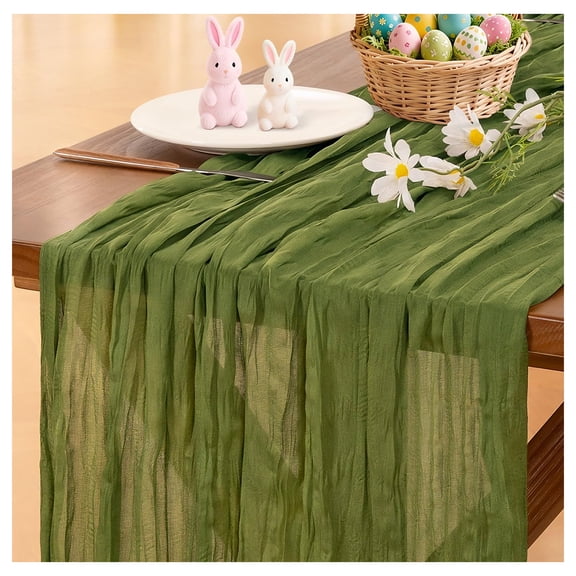 ARLAJO Table Runners 72 Inches Long,Boho Rustic Romantic Style Perfect for Weddings and Parties Table Runners,Crinkled Linen Style Olive Green Table Runner Dining Room Table Decor,green