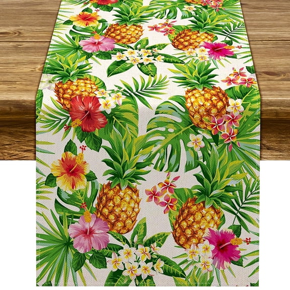 ARLAJO Table Runners 72 Inches Long,Tropical Plant and Pineapple Print Table Runners,Tropical Hawaiian Table Dcor for Parties Home Kitchen and Dining Bohemian Dining Room Table Decor,green