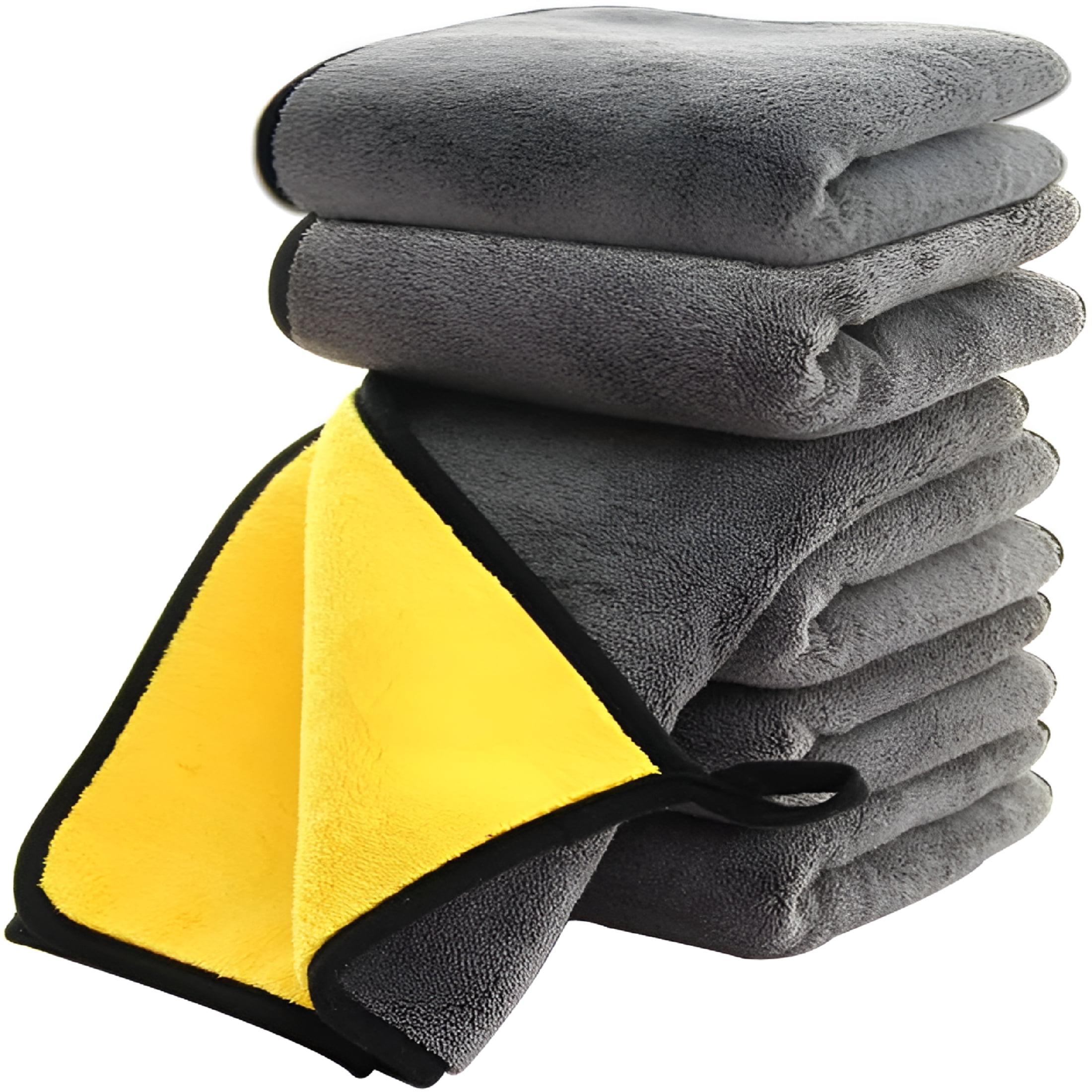 ARLAJO Ultrasoft,Large,Thick and Quick Drying Car Microfiber Cleaning Towel,Polishing Waxing Auto Detailing Towel Cloth (6 Pack,16 X 16 Inches) (Grey-Yellow)