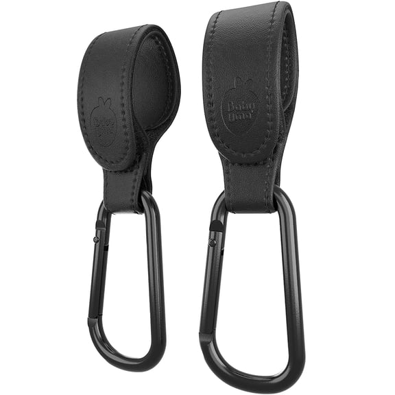 ARLAJO Vegan Leather Stroller Hooks for Bags (2 Pack) - Adjustable,11 lb|Made from universal vegan-leather straps,these non-slip clips adjust to fit any handlebar,each carabiner carrying 11 lbs.