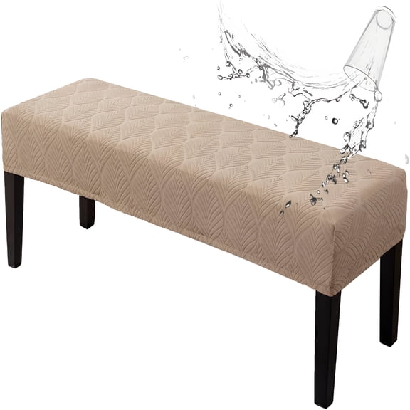 ARLAJO Waterproof Dining Room Bench Covers,Stretch Jacquard Bench Seat Protector Cover,Rectangular Bench Cover for Bedrooms,Living Rooms,Kitchens,Removable,Washable (Khaki)