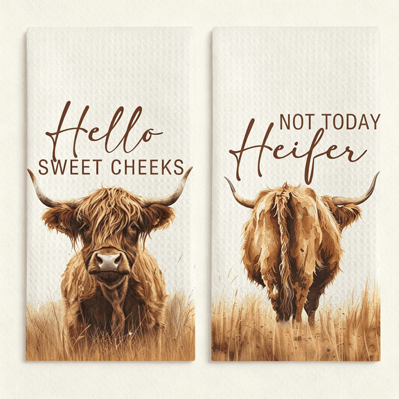 ARLAJO Western Highland Cow Bathroom Decor Towels, Farmhouse Hello Sweet Cheeks Hand Towel Decorative Set, Christmas Bathroom Decor, Christmas Highland Cow Lover Gifts Hand Dish Tea Towels 16X24In