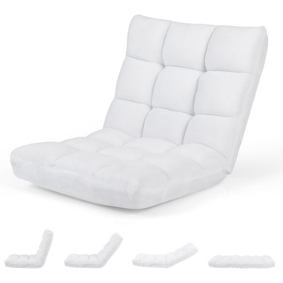 ARLIME Adjustable Floor Chair, 14-Position Lazy Sofa Chair with Back Support & Thick Padding, Portable Foldable Floor Couch for Adults, , Use in Bedroom, Living Room, Home Theater (White)