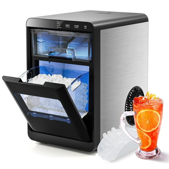 ARLIME Nugget Ice Maker Countertop, 44LBS/24H Portable Pebble Ice Machine with Soft Chewable Pellet/Sonic Ice with Self-Cleaning, One-Touch Operation & Pull-Out Water Tank for Home, Kitchen & Office