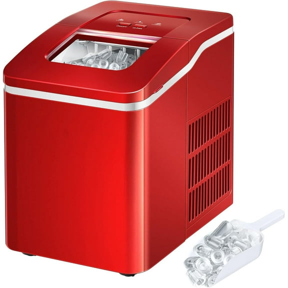 ARLIME Portable Ice Maker Machine for Countertop, Ready in 8 Mins, 26LBS/24H, Electric Ice Maker with Scoop and Basket for Home, Office, Party, Bar (Red)