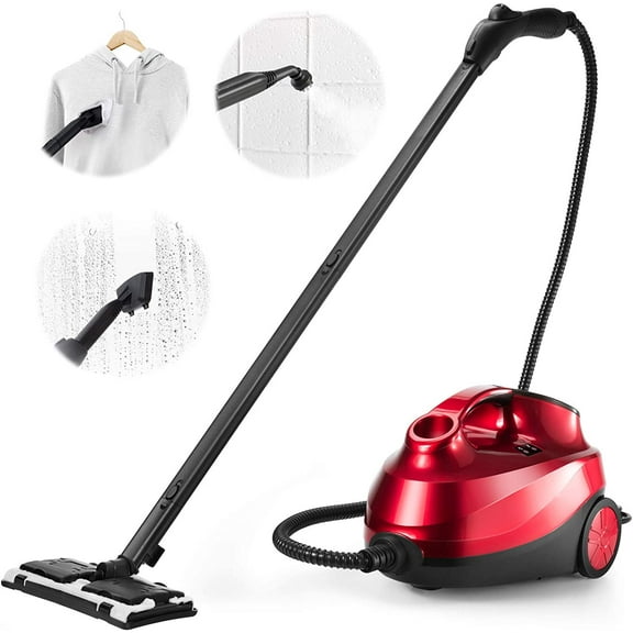 ARLIME Steam Cleaner, Multi-Purpose Household Rolling Steamer w/ 19 Accessories, 1.5L Tank & 13ft Power Cord, Pressurized Steam Cleaning Machine for Floors, Carpets, Windows, Kitchen, Bathroom, Red