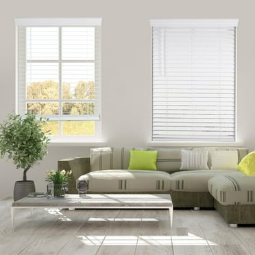 ARLO BLINDS Faux Wood Blind with Crown Valance - 22"W x 73"H, White, Cordless 2” Slat Horizontal Blind - for Kitchen, Bedroom, Living Room, Doors