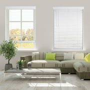 ARLO BLINDS Faux Wood Blind with Crown Valance - 34 5/8"W x 60"H, White, Cordless 2” Slat Horizontal Blind - for Kitchen, Bedroom, Living Room, Doors
