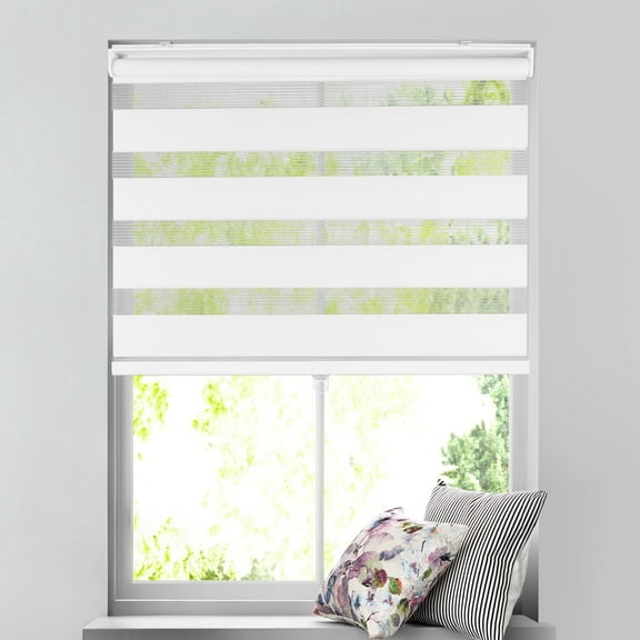 ARLO BLINDS Zebra Roller Shade, Light Filtering, Cordless, 22"W x 60"H, Simply White, Shade for Home, Blinds for Inteior Window