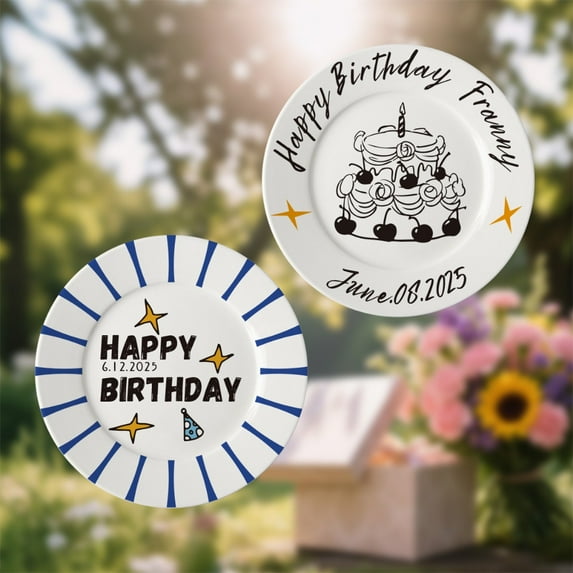 ARLUCKAT Custom White Ceramic Plates With Any Pattern Gift For Birthday, Wedding