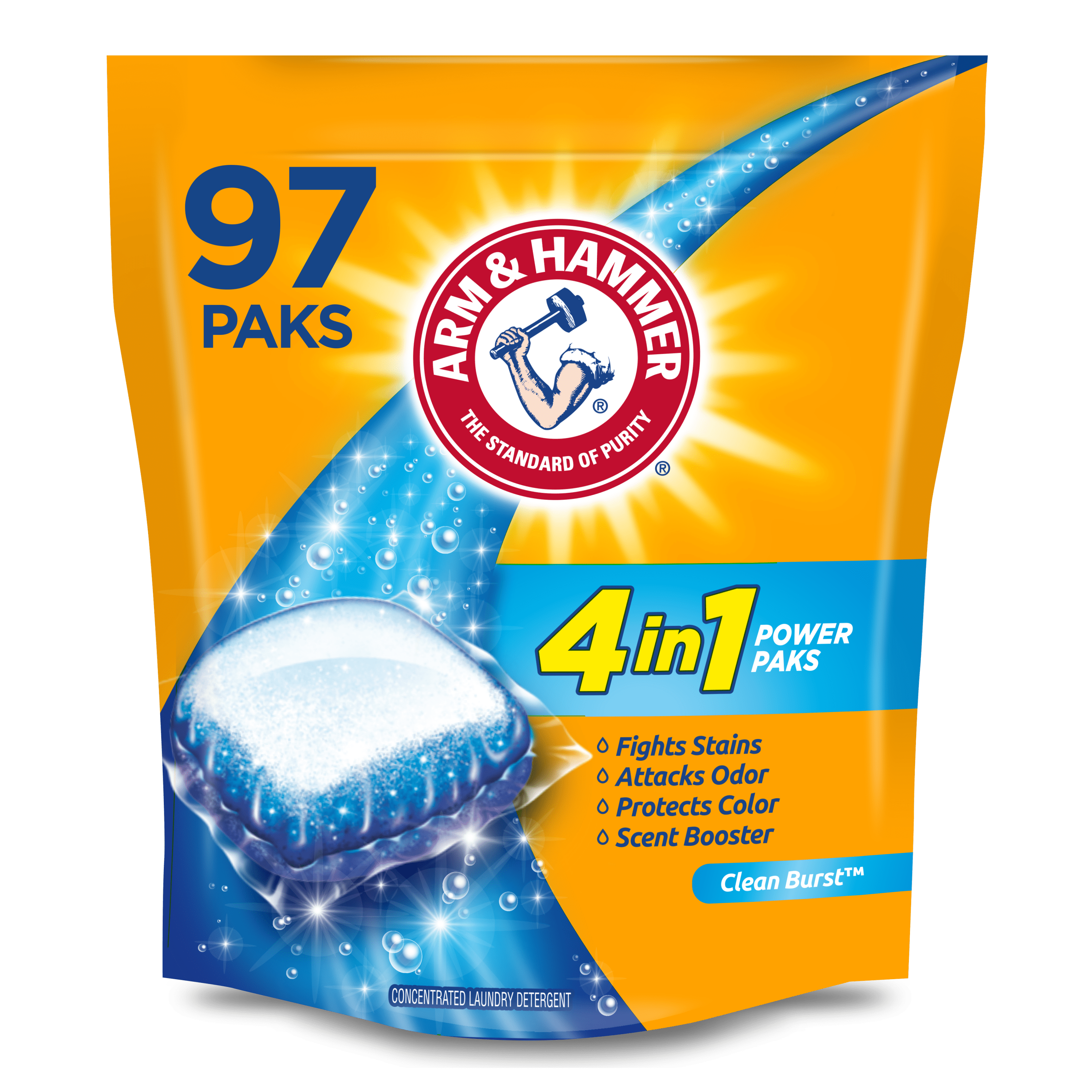 ARM & HAMMER 4in1 Clean Burst Laundry Detergent Power Paks, 97 Count Bag
