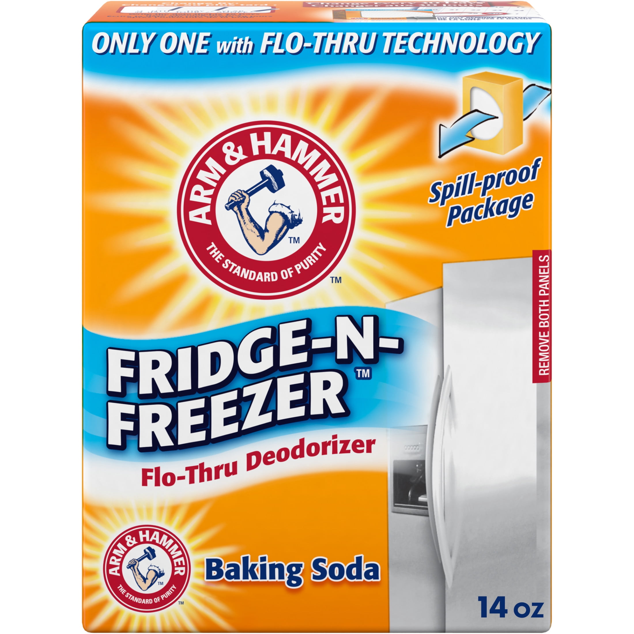 ARM & HAMMER Baking Soda Fridge-N-Freezer Odor Absorber with Flo-Thru Technology, 14 oz