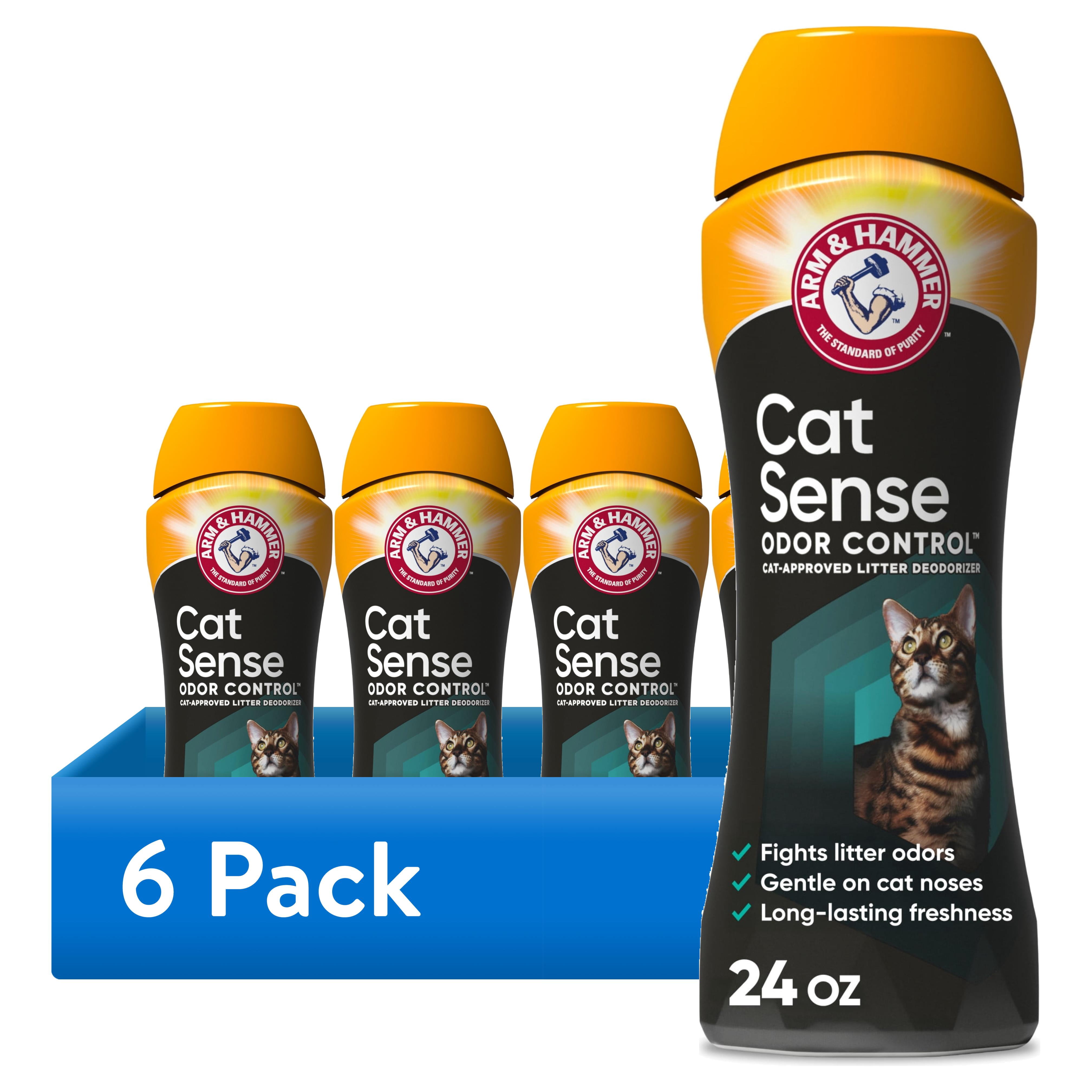 (6 pack) ARM & HAMMER Cat Sense Odor Control Cat-Approved Litter Deodorizer, Long-Lasting Scented Freshener Additive, Works with Most Litter, 24 Oz
