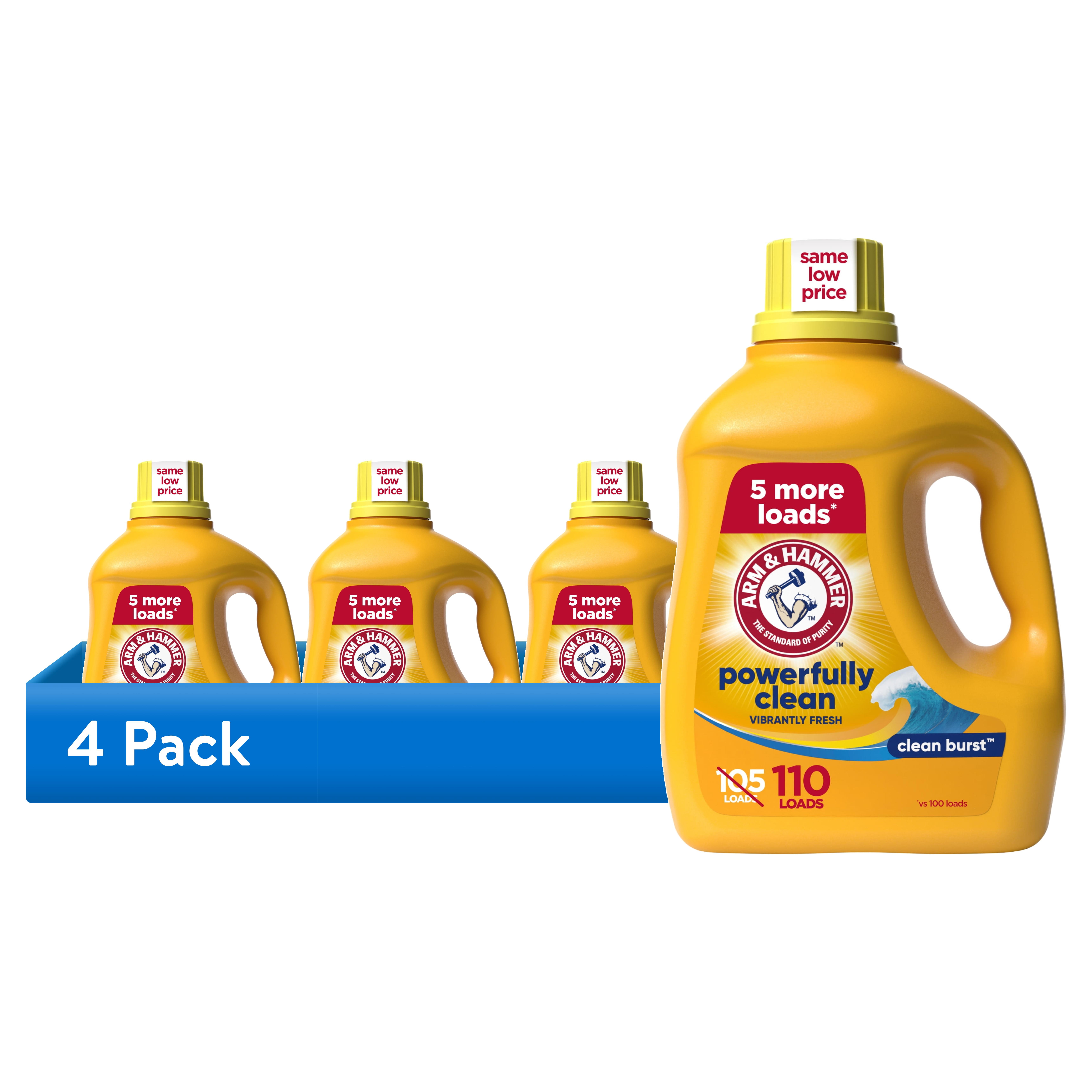 (4 pack) ARM & HAMMER Clean Burst Liquid Laundry Detergent, 110 Loads, 110 fl oz