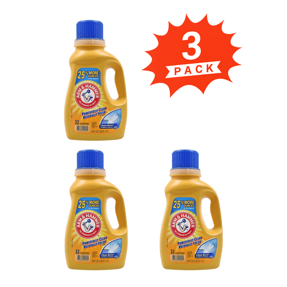 ARM & HAMMER Clean Burst Liquid Laundry Detergent (Pack 3) - 96 Loads, 150fl