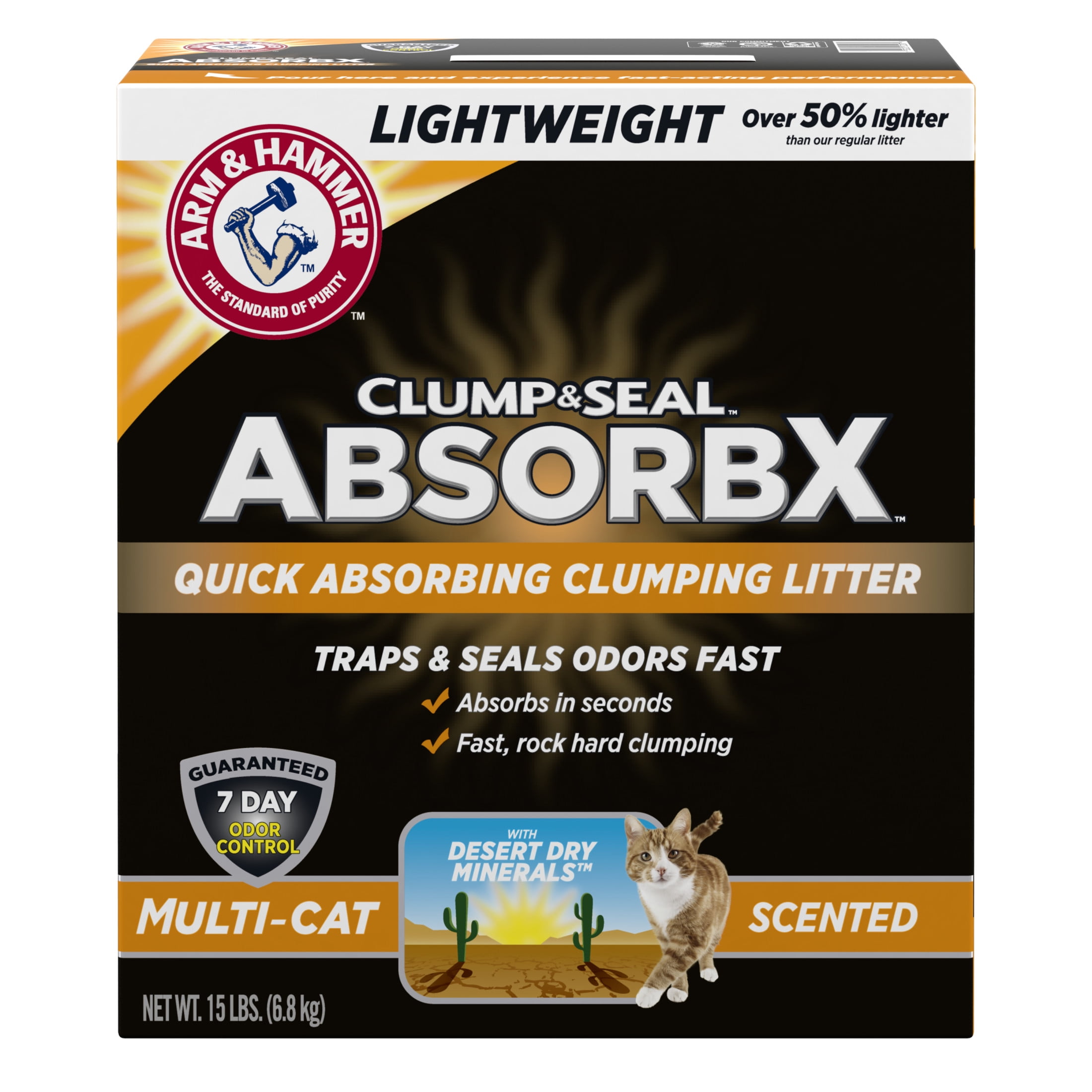 ARM & HAMMER Clump & Seal AbsorbX Clumping Cat Litter, Multi-Cat Scented, 15 lb