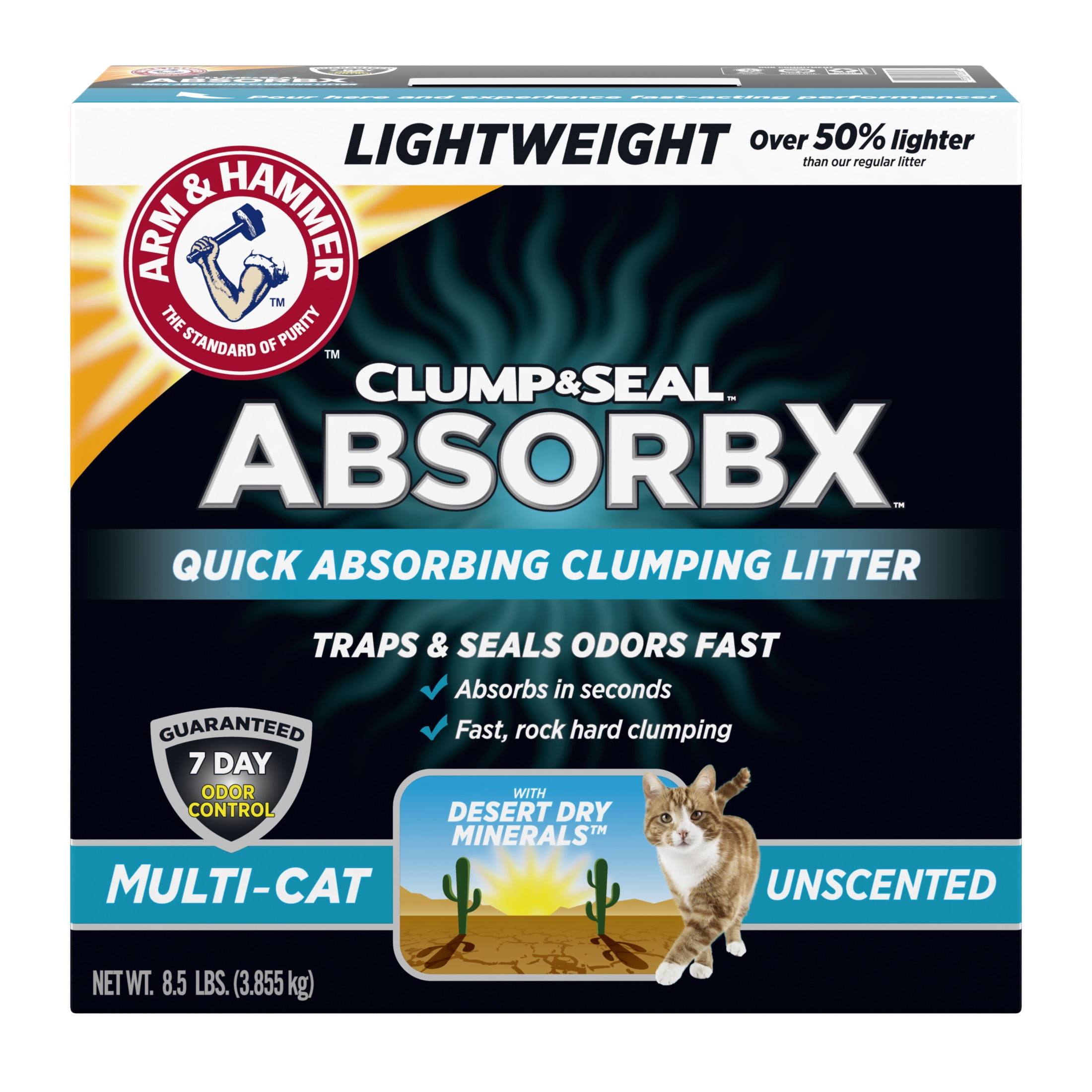 ARM & HAMMER Clump & Seal AbsorbX Clumping Litter, Multi-Cat Unscented, 8.5 lb