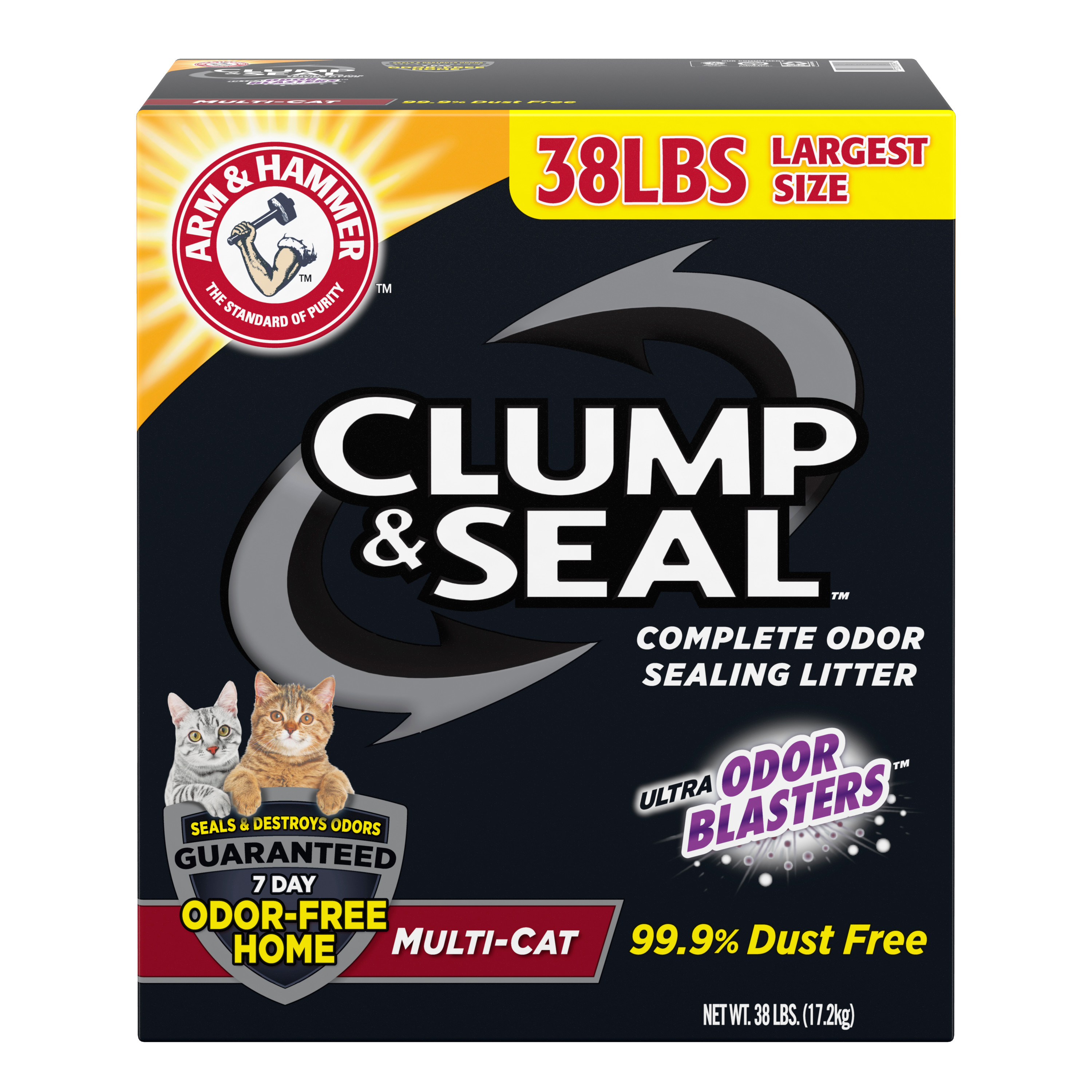 ARM & HAMMER Clump & Seal Cat Litter Multi-Cat Complete Odor Sealing Clay Clumping Cat Litter, 38 lb - image 1 of 10