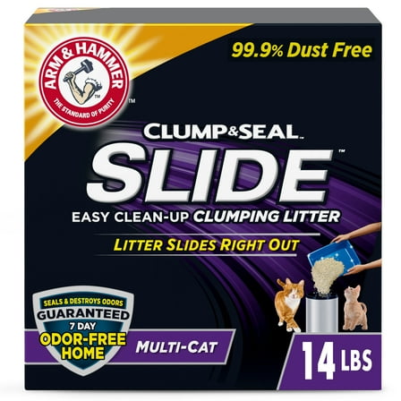 ARM & HAMMER Clump & Seal SLIDE Cat Litter, Easy Clean-up Multi-Cat Clumping Litter, 14 lbs