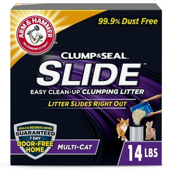 ARM & HAMMER Clump & Seal SLIDE Cat Litter, Easy Clean-up Multi-Cat Clumping Litter, 14 lbs