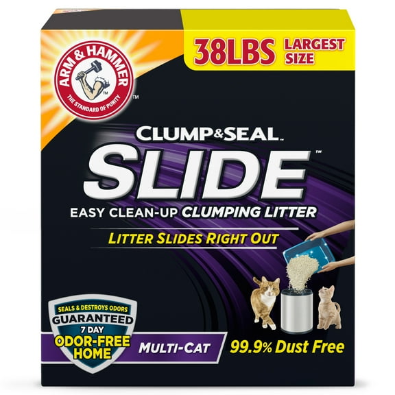ARM & HAMMER Clump & Seal SLIDE Cat Litter, Easy Clean-up Multi-Cat Clumping Litter, 38 lbs