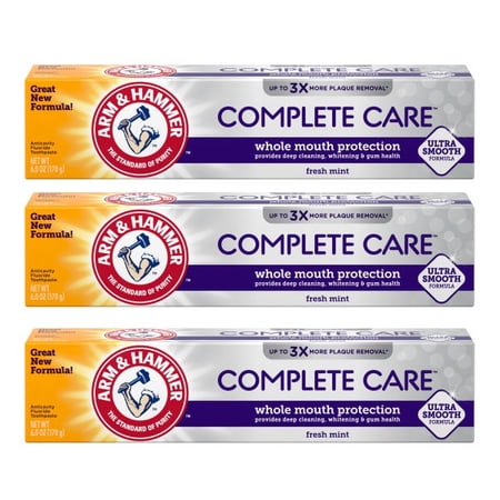 ARM & HAMMER Complete Care Stain Defense Plus Whitening Toothpaste, Fresh Mint 6 oz (Pack of 3)
