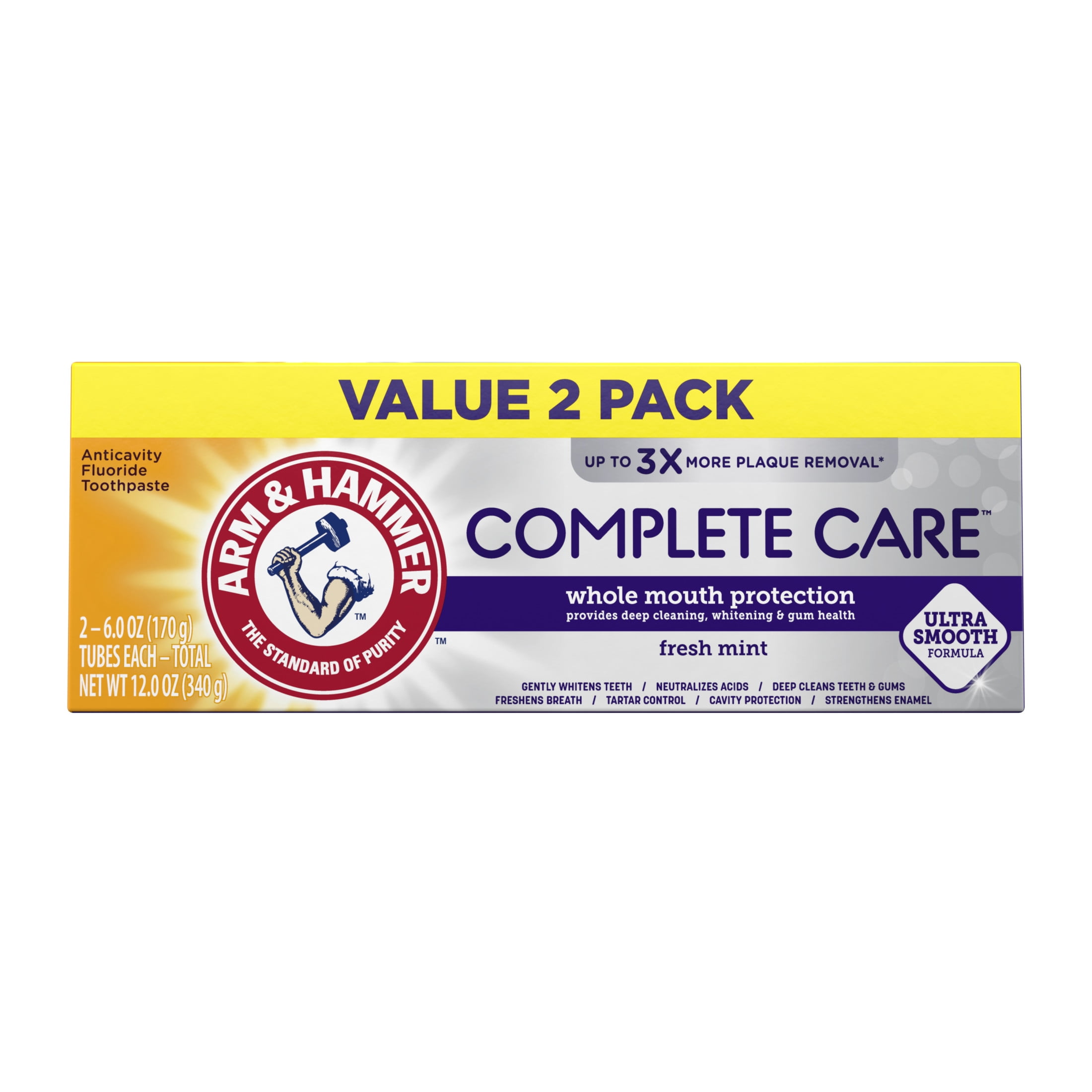ARM & HAMMER Complete Care Fluoride Toothpaste 2-Pack, Fresh Mint ...