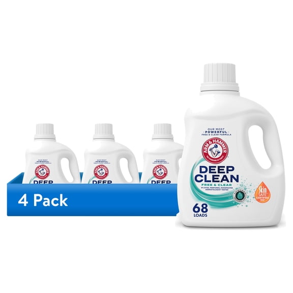 (4 pack) ARM & HAMMER Deep Clean Free & Clear Liquid Laundry Detergent, 102 fl oz, 68 Loads