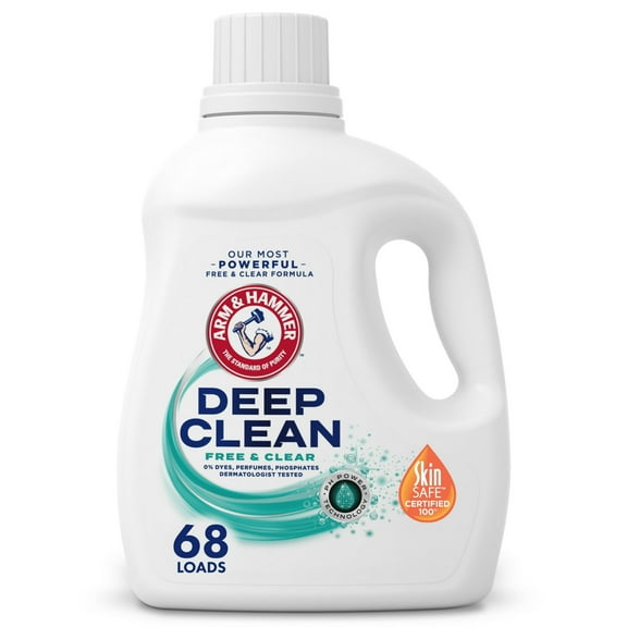 ARM & HAMMER Deep Clean Free & Clear Liquid Laundry Detergent, Free of Dyes, Perfumes and Phosphates, Dermatologist Tested, 102 Fl Oz, 68 Loads ( 2 Pack )
