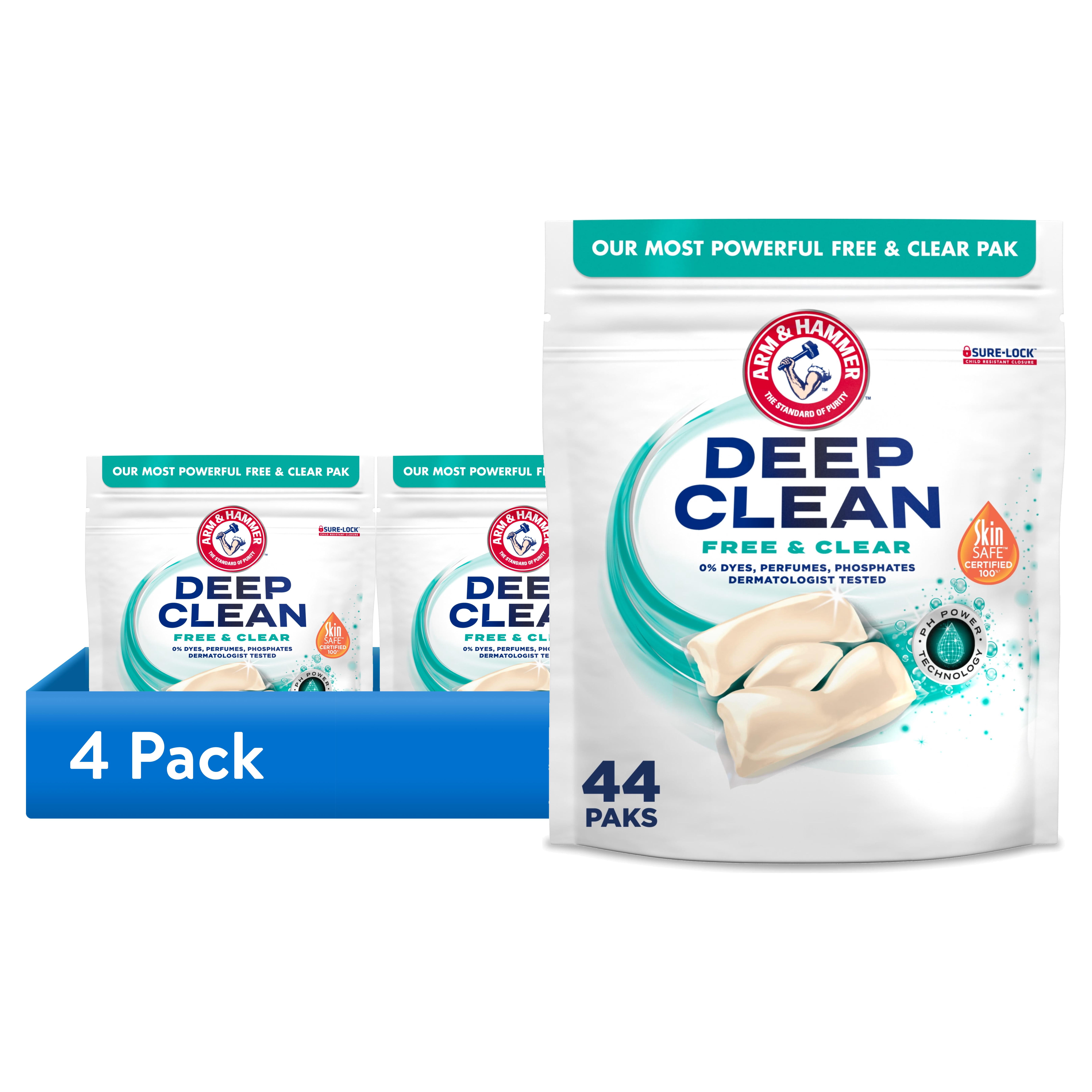 (4 pack) ARM & HAMMER Deep Clean Free & Clear Power Paks Concentrated Laundry Detergent, 44 Count