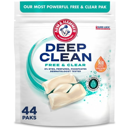 ARM & HAMMER Deep Clean Free & Clear Power Paks Concentrated Laundry Detergent, 44 Count