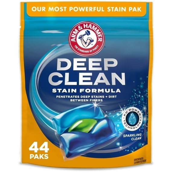 ARM & HAMMER™ Deep Clean Stain Formula Detergent Power Paks, Sparkling Clean Scent, 44 Count (2 Pack)