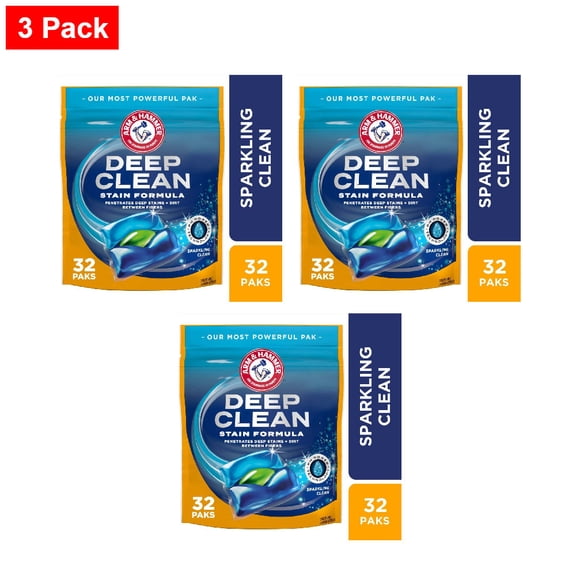 ARM & HAMMER Deep Clean Stain Formula Sparkling Clean Scent Laundry Detergent Power Paks 32 ct - 3 Pack