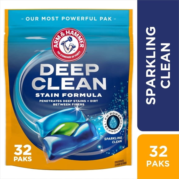 ARM & HAMMER Deep Clean Stain Formula Sparkling Clean Scent Laundry Detergent Power Paks 32 ct - Pack of 1