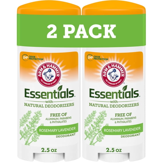 ARM & HAMMER Essentials Deodorant, Fresh Rosemary Lavender, with Natural Deodorizers, 2.5 oz, 2 Ct