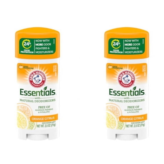 ARM & HAMMER Essentials Deodorant- Orange Citrus- Solid Oval- Made with Natural Deodorizers- 2.5 oz (Pack of 2)
