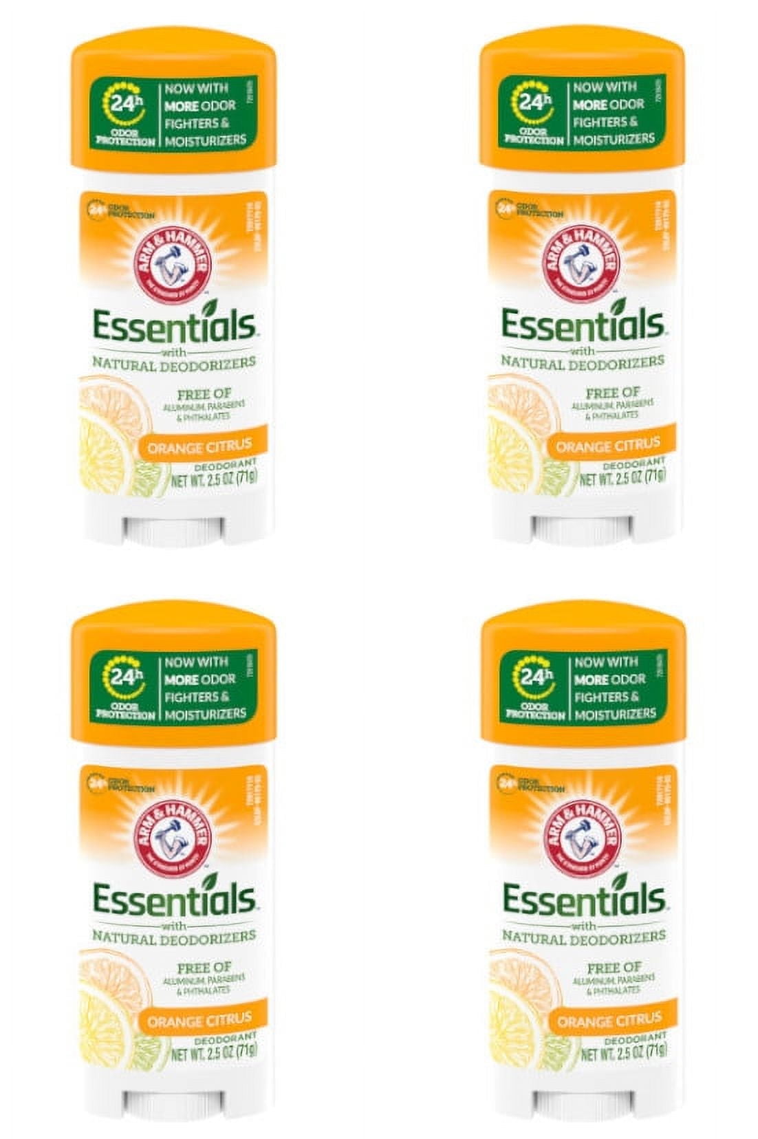 ARM & HAMMER Essentials Deodorant- Orange Citrus- Solid Oval- Made with Natural Deodorizers- 2.5 oz (Pack of 4)