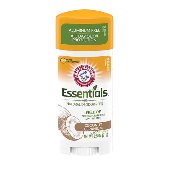 ARM & HAMMER Essentials Deodorant, with Natural Deodorizers, Coconut Geranium, 2.5 OZ